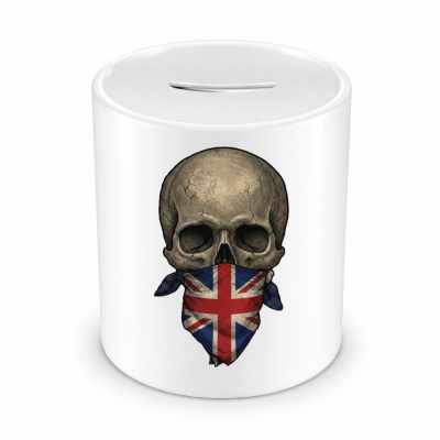 Spardose mit dem Motiv Totenkopf mit Vereinigtes K�nigreich Flagge