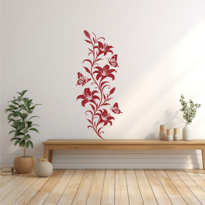 Wandtattoo Lilien Blumenranke mit Schmetterlingen - Ansicht 2