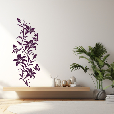 Wandtattoo Lilien Blumenranke mit Schmetterlingen - Ansicht 3