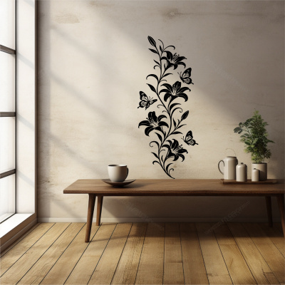 Wandtattoo Lilien Blumenranke mit Schmetterlingen - Ansicht 6