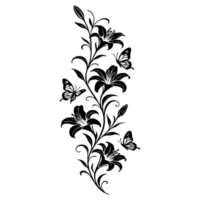 Wandtattoo Lilien Blumenranke mit Schmetterlingen