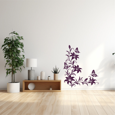 Wandtattoo Lilien Blumenranken Ecke mit Schmetterlingen - Ansicht 3