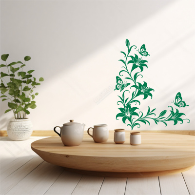 Wandtattoo Lilien Blumenranken Ecke mit Schmetterlingen - Ansicht 4