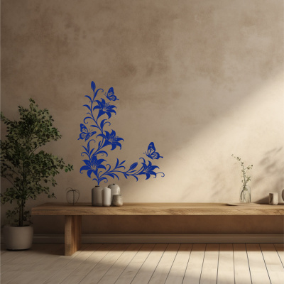 Wandtattoo Lilien Blumenranken Ecke mit Schmetterlingen - Ansicht 5