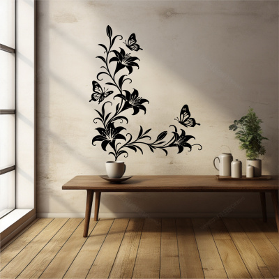Wandtattoo Lilien Blumenranken Ecke mit Schmetterlingen - Ansicht 6