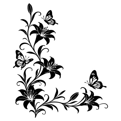Wandtattoo Lilien Blumenranken Ecke mit Schmetterlingen