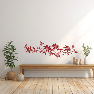 Wandtattoo Lilien Blumenranke l�nglich mit Schmetterlingen - Ansicht 2