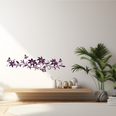 Wandtattoo Lilien Blumenranke l�nglich mit Schmetterlingen - Ansicht 3