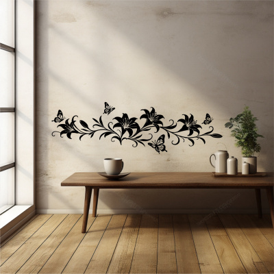 Wandtattoo Lilien Blumenranke l�nglich mit Schmetterlingen - Ansicht 6