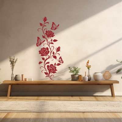 Wandtattoo Rosen Blumenranke mit Schmetterlingen - Ansicht 2