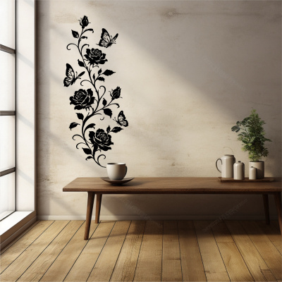 Wandtattoo Rosen Blumenranke mit Schmetterlingen - Ansicht 6