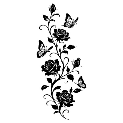 Wandtattoo Rosen Blumenranke mit Schmetterlingen