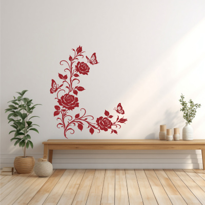 Wandtattoo Rosen Blumenranken Ecke mit Schmetterlingen - Ansicht 2