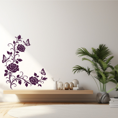 Wandtattoo Rosen Blumenranken Ecke mit Schmetterlingen - Ansicht 3