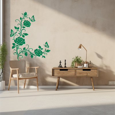 Wandtattoo Rosen Blumenranken Ecke mit Schmetterlingen - Ansicht 4