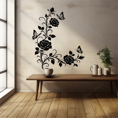 Wandtattoo Rosen Blumenranken Ecke mit Schmetterlingen - Ansicht 6