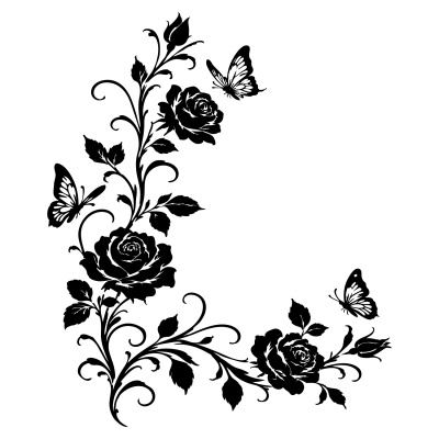 Wandtattoo Rosen Blumenranken Ecke mit Schmetterlingen