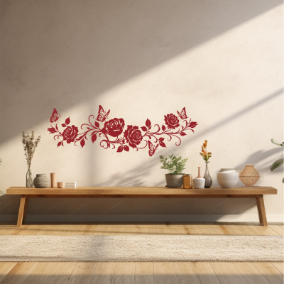 Wandtattoo Rosen Blumenranke l�nglich mit Schmetterlingen - Ansicht 2