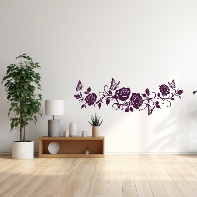 Wandtattoo Rosen Blumenranke l�nglich mit Schmetterlingen - Ansicht 3