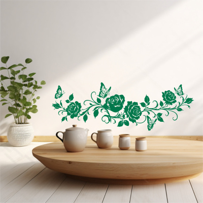 Wandtattoo Rosen Blumenranke l�nglich mit Schmetterlingen - Ansicht 4