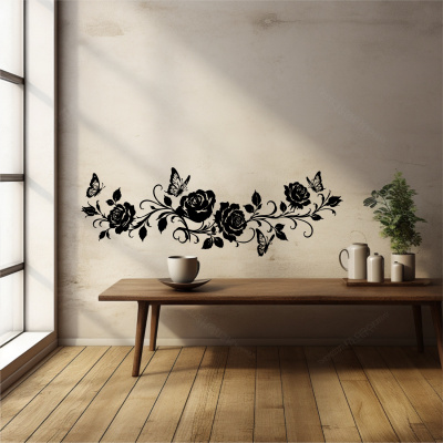 Wandtattoo Rosen Blumenranke l�nglich mit Schmetterlingen - Ansicht 6