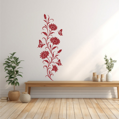 Wandtattoo Margeriten Blumenranke mit Schmetterlingen - Ansicht 2