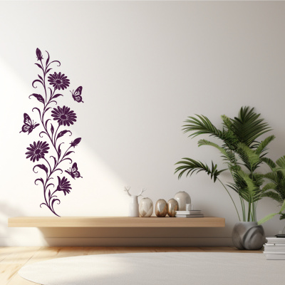Wandtattoo Margeriten Blumenranke mit Schmetterlingen - Ansicht 3