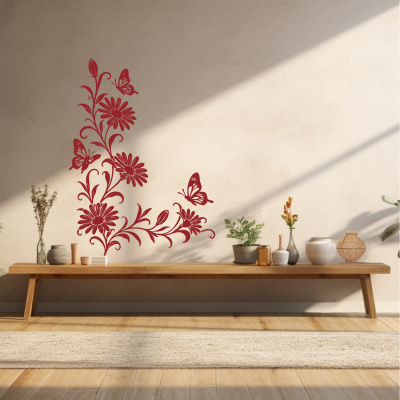 Wandtattoo Margeriten Blumenranken Ecke mit Schmetterlingen - Ansicht 2