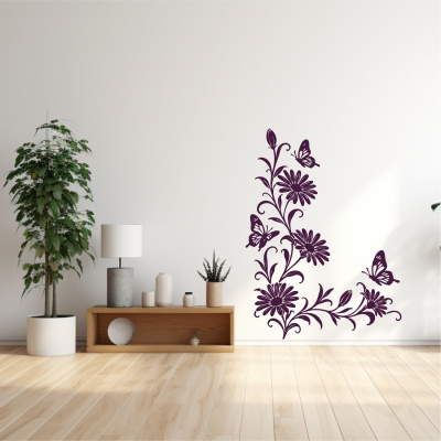 Wandtattoo Margeriten Blumenranken Ecke mit Schmetterlingen - Ansicht 3