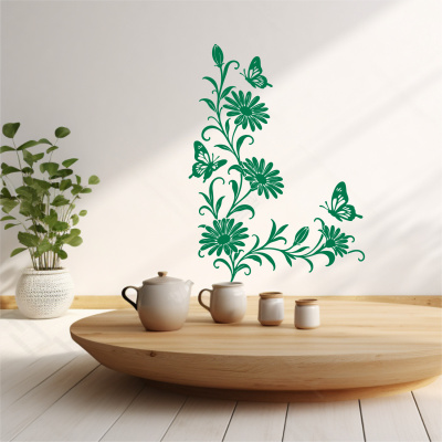 Wandtattoo Margeriten Blumenranken Ecke mit Schmetterlingen - Ansicht 4