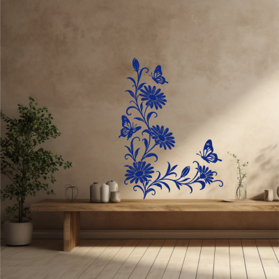 Wandtattoo Margeriten Blumenranken Ecke mit Schmetterlingen - Ansicht 5
