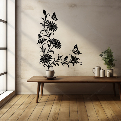 Wandtattoo Margeriten Blumenranken Ecke mit Schmetterlingen - Ansicht 6