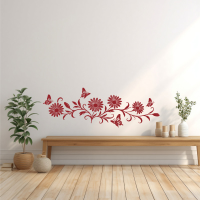 Wandtattoo Margeriten Blumenranke l�nglich mit Schmetterlingen - Ansicht 2
