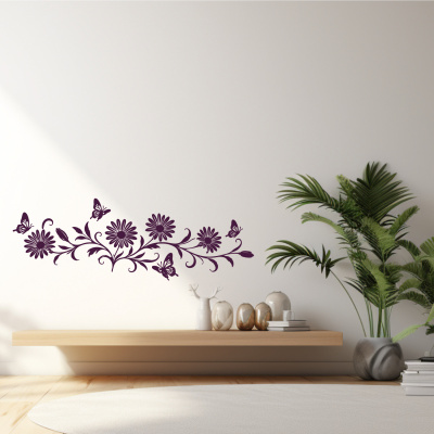 Wandtattoo Margeriten Blumenranke l�nglich mit Schmetterlingen - Ansicht 3
