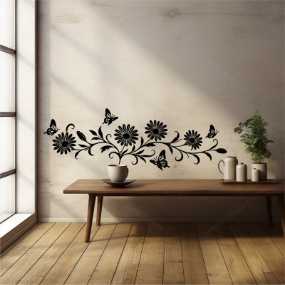 Wandtattoo Margeriten Blumenranke l�nglich mit Schmetterlingen - Ansicht 6