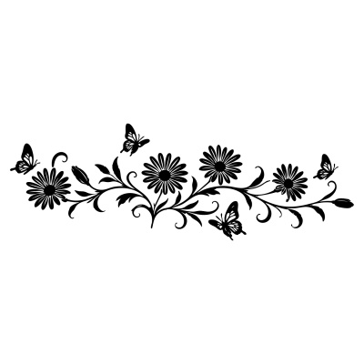 Wandtattoo Margeriten Blumenranke l�nglich mit Schmetterlingen