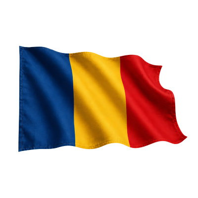 Aufkleber Rum�nien Flagge im Wind