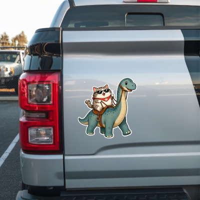 Aufkleber Katze reitet Langhals Dino - Ansicht 2