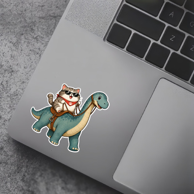 Aufkleber Katze reitet Langhals Dino - Ansicht 5