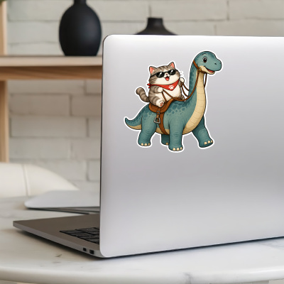 Aufkleber Katze reitet Langhals Dino - Ansicht 8
