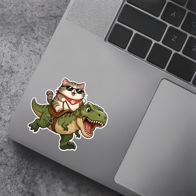 Aufkleber Katze reitet T-Rex Dino - Ansicht 5