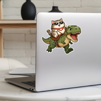 Aufkleber Katze reitet T-Rex Dino - Ansicht 8