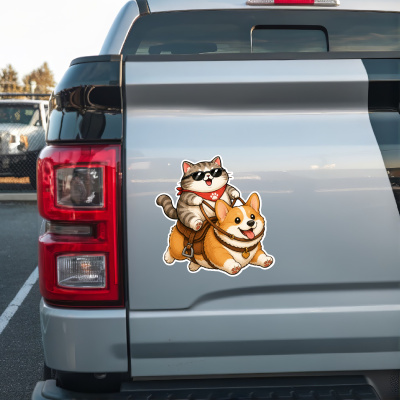 Aufkleber Katze reitet Corgi - Ansicht 2