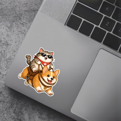 Aufkleber Katze reitet Corgi - Ansicht 5