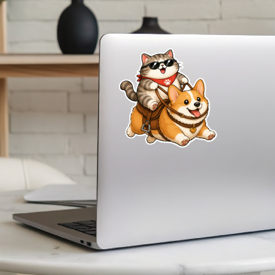 Aufkleber Katze reitet Corgi - Ansicht 8