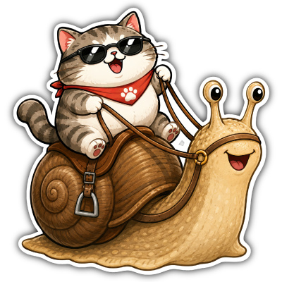 Aufkleber Katze reitet Schnecke