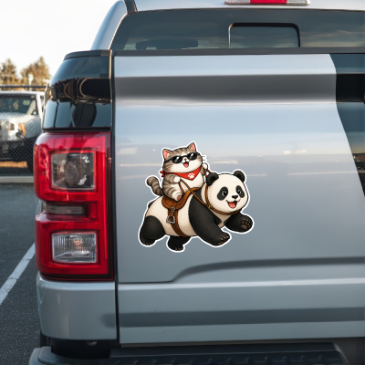 Aufkleber Katze reitet Panda - Ansicht 2