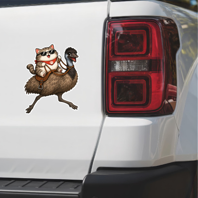 Aufkleber Katze reitet Vogelstrau� - Ansicht 2