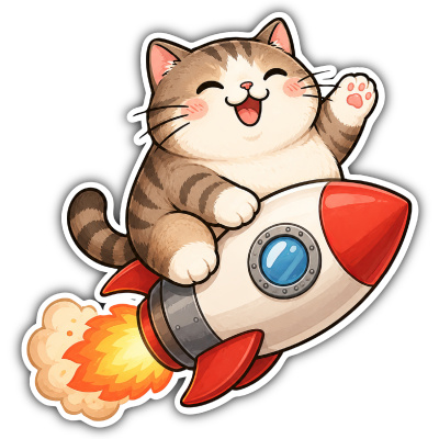 Aufkleber Katze auf Rakete