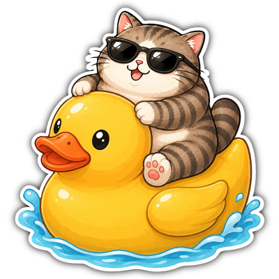 Aufkleber Katze auf Quietsche Ente